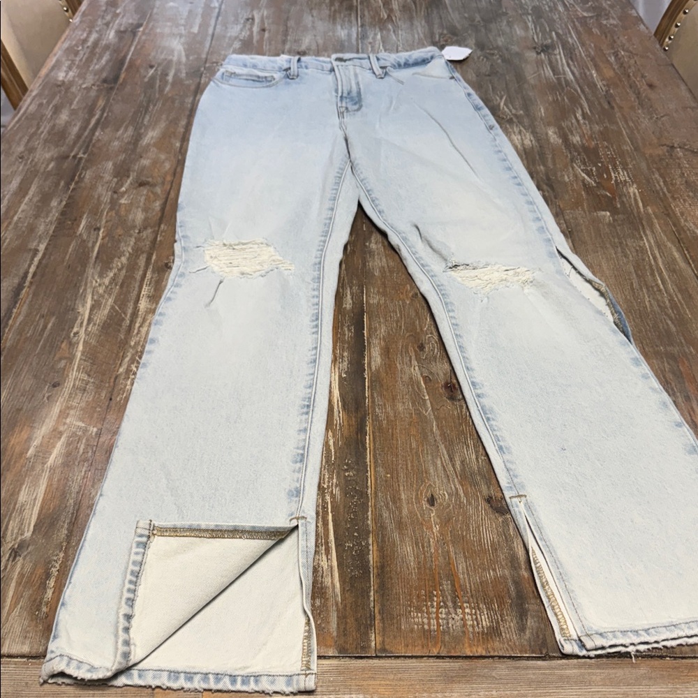 Good American Light Blue Ripped Straight Leg Jeans - Picture 4 of 7